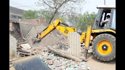 The Chandigarh estate department conducted the anti-enroachment drive based on a survey. (HT File) The Chandigarh estate department conducted the anti-enroachment drive based on a survey. (HT File)