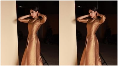 Sobhita’s body-hugging gown came with quarter sleeves and featured layered details at the waist. In classic black stilettos, Sobhita completed her look for the day. (Instagram/@sobhitad)