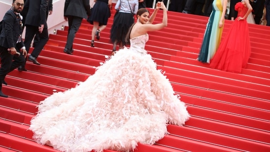 Pooja Hegde poses for photographers upon arrival at the premiere of the film 'Top Gun: Maverick' at the 75th international film festival, Cannes, southern France, Wednesday, May 18, 2022. &nbsp;(Photo by Vianney Le Caer/Invision/AP)