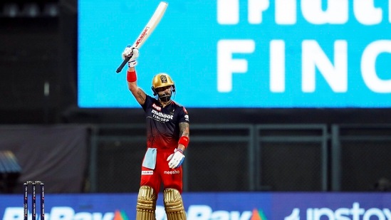 Virat Kohli of Royal Challengers Bangalore celebrates his fifty against Gujarat Titans(IPL)