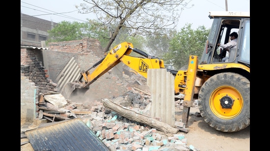 The Chandigarh estate department conducted the anti-enroachment drive based on a survey. (HT File)