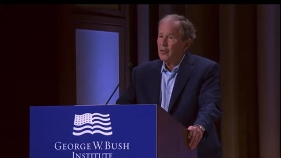 George W Bush on Wednesday mistakenly said ‘brutal invasion of Iraq’ while he meant to say the brutal invasion of Ukraine.