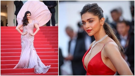 Aishwarya Rai and Deepika Padukone on the Cannes red carpet.