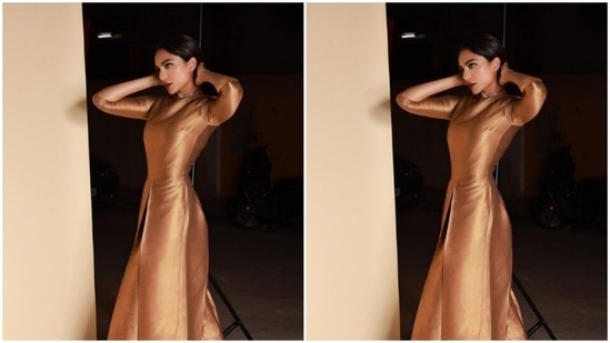 Sobhita’s body-hugging gown came with quarter sleeves and featured layered details at the waist. In classic black stilettos, Sobhita completed her look for the day.(Instagram/@sobhitad)