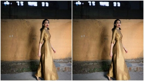 “Happy, gilded, hydrated, flourishing,” wrote Sobhita in the caption as she shared the pictures.(Instagram/@sobhitad)