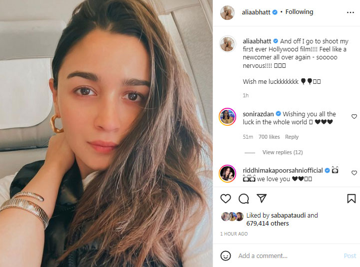 Alia Bhatt shared a picture on Instagram.&nbsp;