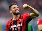 AC Milan's Olivier Giroud celebrates after the match(REUTERS)