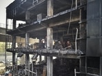 The charred building in Mundka, Delhi where a fire broke out on May 13 and killed 27 people and injured 16 others. (Raj K Raj/HT) The charred building in Mundka, Delhi where a fire broke out on May 13 and killed 27 people and injured 16 others. (Raj K Raj/HT)