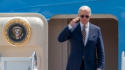 Joe Biden boards Air Force One at Andrews Air Force Base, Md. on May 19, 2022, to travel to Seoul, Korea to begin his first trip to Asia as US President.&nbsp;