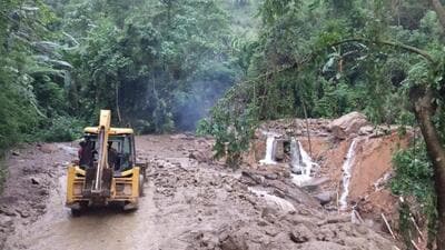 The landslide took away a portion of the road measuring around 30 feet. The landslide took away a portion of the road measuring around 30 feet.