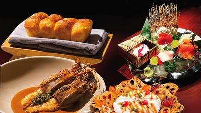 (Clockwise from left) Masque’s Langoustines with a Goan xec xec-inspired curry; The Buratta Chaat at Indian Accent; Sashimi platter at Megu (Clockwise from left) Masque’s Langoustines with a Goan xec xec-inspired curry; The Buratta Chaat at Indian Accent; Sashimi platter at Megu