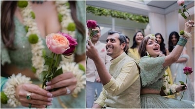 Kanika accessorised her Mehendi look with an emerald choker necklace and beads, matching oval-shaped earrings, statement diamond rings, and mint green bangles. A pair of matching stilettos rounded off the attire. (Instagram) Kanika accessorised her Mehendi look with an emerald choker necklace and beads, matching oval-shaped earrings, statement diamond rings, and mint green bangles. A pair of matching stilettos rounded off the attire. (Instagram)