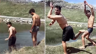 Kunal Kemmu and Ishaan Khatter took a dip in ice cold water during their bike trip.&nbsp;