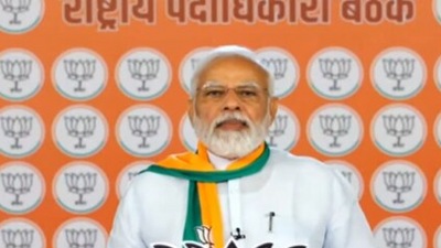 PM Modi addresses a BJP workers' meet. (Twitter) PM Modi addresses a BJP workers' meet. (Twitter)