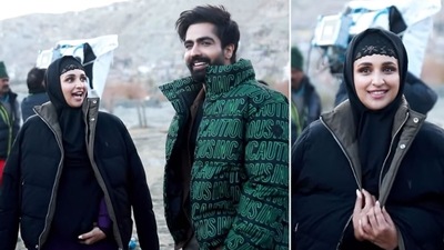 Parineeti Chopra and Harrdy Sandhu on the set. Parineeti Chopra and Harrdy Sandhu on the set. 