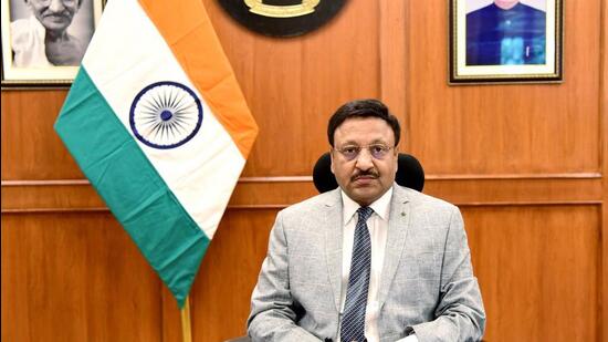 Chief election commissioner Rajiv Kumar on Friday held the first meeting of the Election Commission after he took charge as the CEC. (ANI/PIB)