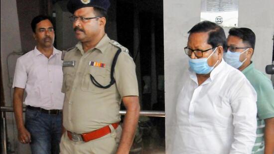 West Bengal minister of state for education Paresh Chandra Adhikary at the CBI office in Kolkata on Thursday. (PTI)