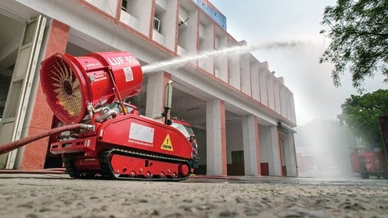 Robots to extinguish fires for the first time in India as Delhi government has procured remote-controlled fire fighting machines., in New Delhi on Friday. (ANI Photo)(ANI)