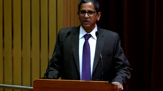 CJI NV Ramana at the farewell event of Justice L Nageswara Rao organised by the Supreme Court Bar Association on Friday. (ANI)