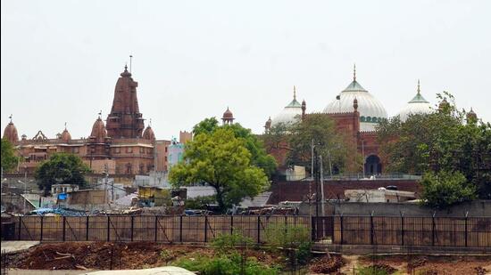 A view of Sri Krishna Janmabhoomi temple and Shahi Idgah masjid, in Mathura on Thursday. Mathura court allows lawsuit demanding removal of Shahi Idgah masjid (ANI)