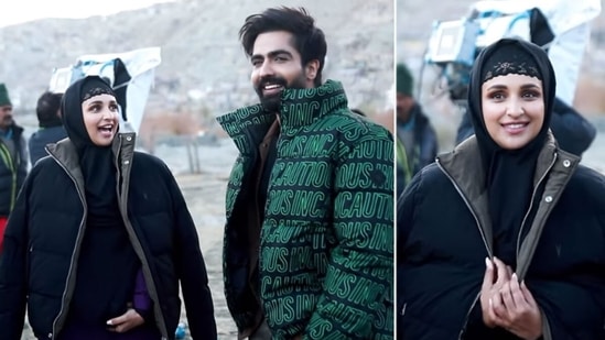 Parineeti Chopra and Harrdy Sandhu on the set. Parineeti Chopra and Harrdy Sandhu on the set. 