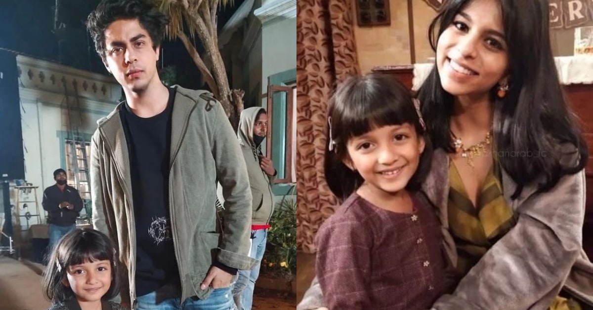 Aryan Khan and Suhana Khan pose with their fans. Aryan Khan and Suhana Khan pose with their fans.