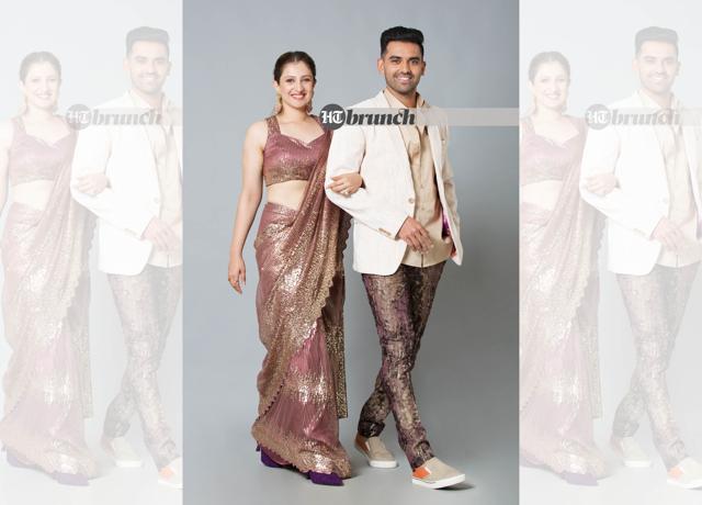Deepak and Jaya would never have met if it hadn’t been for Malti, Deepak’s older sister, who met Delhi-based tech entrepreneur Jaya Bhardwaj at a party in Mumbai, in 2020, just before the lockdown; On Jaya: Sari by Ravina Belani; Shoes by Zara; On Deepak: Jacket and pants by Manoviraj Khosla; Shoes by Zara (Asha Thadani) Deepak and Jaya would never have met if it hadn’t been for Malti, Deepak’s older sister, who met Delhi-based tech entrepreneur Jaya Bhardwaj at a party in Mumbai, in 2020, just before the lockdown; On Jaya: Sari by Ravina Belani; Shoes by Zara; On Deepak: Jacket and pants by Manoviraj Khosla; Shoes by Zara (Asha Thadani)