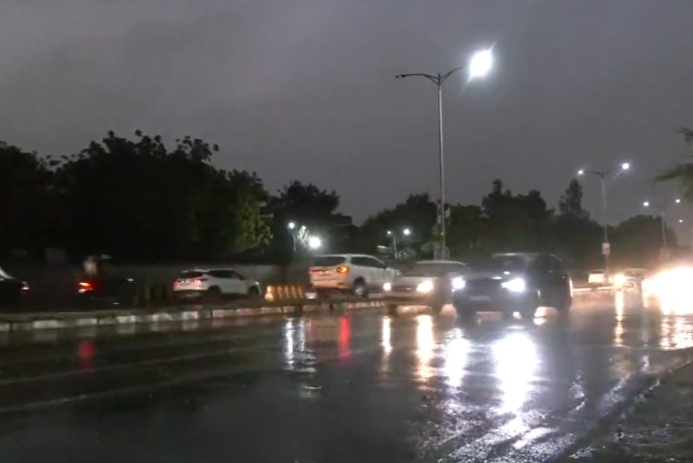 Light rainfall and wind bring some respite from the heat in Delhi on Friday. (ANI Twitter)