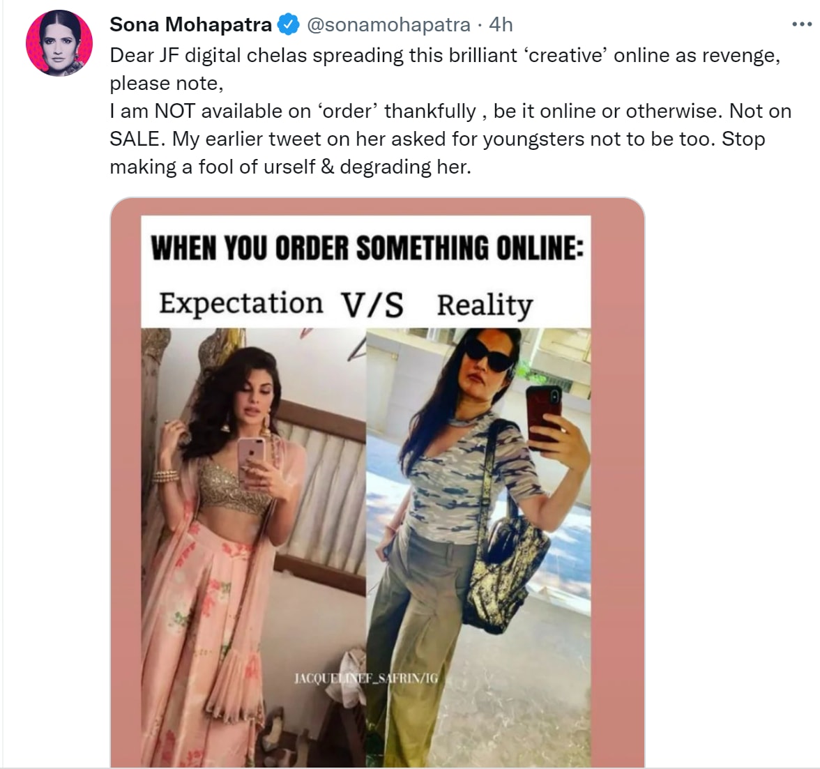 Sona Mohapatra's latest post on Twitter.