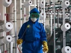 A worker disinfects a floor in Pyongyang, North Korea.(AP file) A worker disinfects a floor in Pyongyang, North Korea.(AP file)