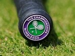 General view of the Wimbledon logo on the base of the handle of a tennis racquet(REUTERS)