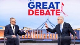 Australian incumbent Prime Minister Scott Morrison and Opposition Leader Anthony Albanese debate on live television.