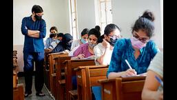 Students are back in examination halls as Delhi University resumes offline exams. (Photo: Gokul VS/HT)