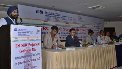 Speakers addressing during the conference held on start-ups organized by Ludhiana Chapter of NIRC of ICSI in Ludhiana. (Harvinder Singh/HT)