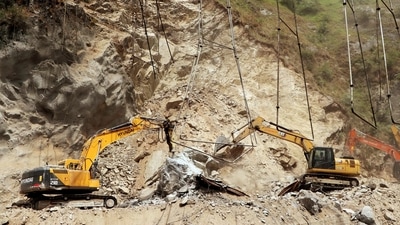 Search and rescue operations in progress in the aftermath of the collapse of an under-construction tunnel on the Jammu-Srinagar national highway near Khooni Nallah, in Ramban. (Imran Nissar)