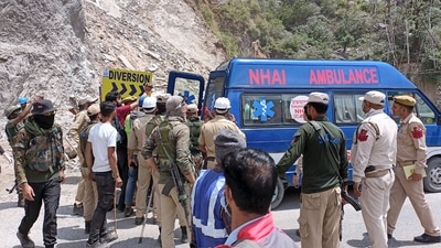 Ramban: Rescue operation underway on the second consecutive day to save labourers trapped under debris following the collapse of an under-construction tunnel on the Jammu-Srinagar national highway, near Magarkote in Ramban district, Saturday, May 21, 2022. (PTI Photo) (PTI05_21_2022_000083A) (PTI) Ramban: Rescue operation underway on the second consecutive day to save labourers trapped under debris following the collapse of an under-construction tunnel on the Jammu-Srinagar national highway, near Magarkote in Ramban district, Saturday, May 21, 2022. (PTI Photo) (PTI05_21_2022_000083A) (PTI)