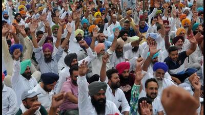 Dairy farmers protesting outside the Verka milk plant in Mohali on Saturday. (Ravi Kumar/HT) Dairy farmers protesting outside the Verka milk plant in Mohali on Saturday. (Ravi Kumar/HT)