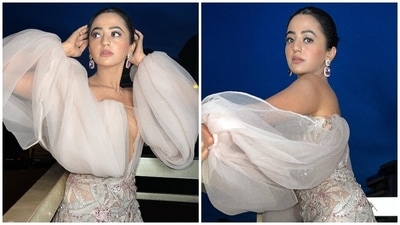 Helly Shah slays a sizzling look for the Cannes Film Festival in plunging neck dress with statement sleeves (Instagram) Helly Shah slays a sizzling look for the Cannes Film Festival in plunging neck dress with statement sleeves (Instagram)