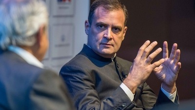 Rahul Gandhi while speaking at the ‘Ideas for India’ conclave in London. ((Twitter) ) Rahul Gandhi while speaking at the ‘Ideas for India’ conclave in London. ((Twitter) )