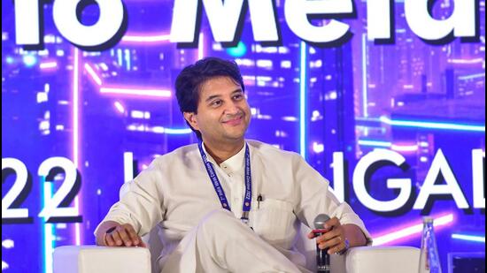 Union civil aviation minister Jyotiraditya Scindia during the second day of 7th India Ideas Conclave 'India 2.0: Rebooting to Meta Era', in Bengaluru on Saturday. (PTI)