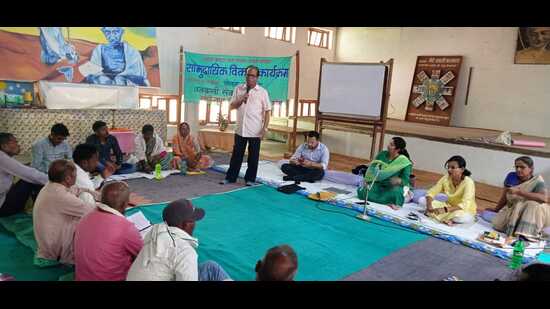 Experts speaking on strengthening of the Gram Sabha in Banvasi Seva Ashram in Sonbhadra on Saturday. (SOURCED) Experts speaking on strengthening of the Gram Sabha in Banvasi Seva Ashram in Sonbhadra on Saturday. (SOURCED)