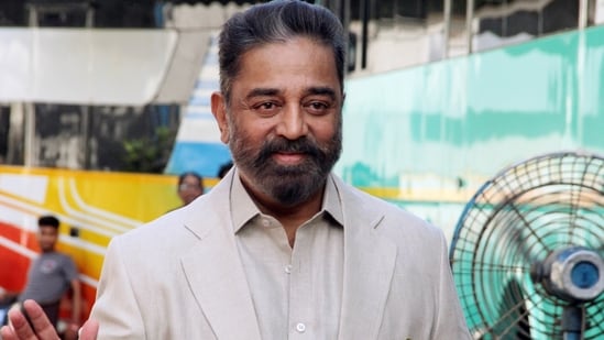 Actor Kamal Haasan poses for a picture at the promotion of his upcoming movie 'Vikram', on the sets of The Kapil Sharma Show, in Mumbai on Thursday. (ANI Photo)(Ashish Vaishnav)