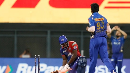 Delhi Capitals' Rovman Powell clean bowled during the Indian Premier League 2022(ANI)