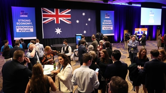 Attendees at the the Liberal National coalition party election night event in Sydney, Australia, on Saturday, May 21, 2022.&nbsp;(Bloomberg)