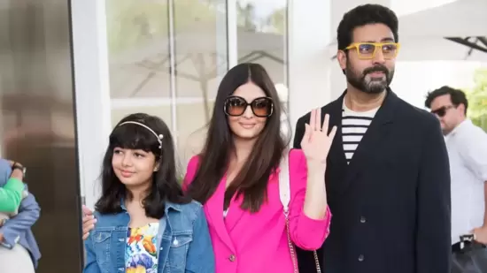 Aishwarya Rai with Abhishek Bachchan and Aaradhya Bachchan in Cannes.