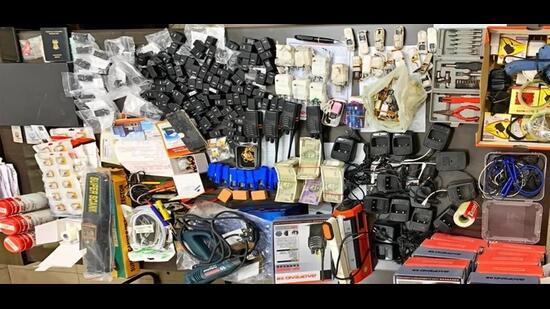 Electronic gadgets seized by EOU officials in the BPSE question paper leak case. (HT Photo)