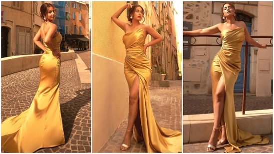 Hina Khan takes over French Riviera in a golden dress.&nbsp;(Instagram)