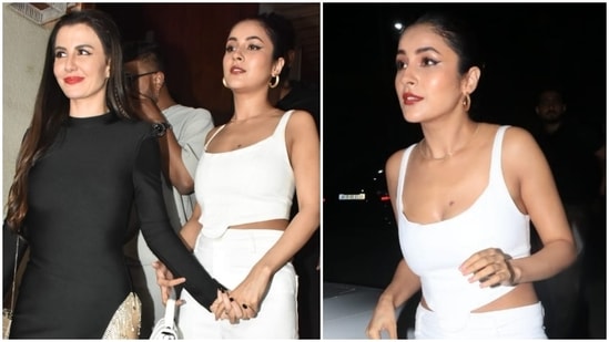 Actor and singer Shehnaaz Gill attended Arbaaz Khan's girlfriend Giorgia Andriani's birthday party last night in Mumbai. Pictures and videos of Shehnaaz having a blast at the celebrations have gone viral on social media. The star attended the occasion dressed in an all-white ensemble and stole the show with her chic style.(HT Photo/Varinder Chawla)