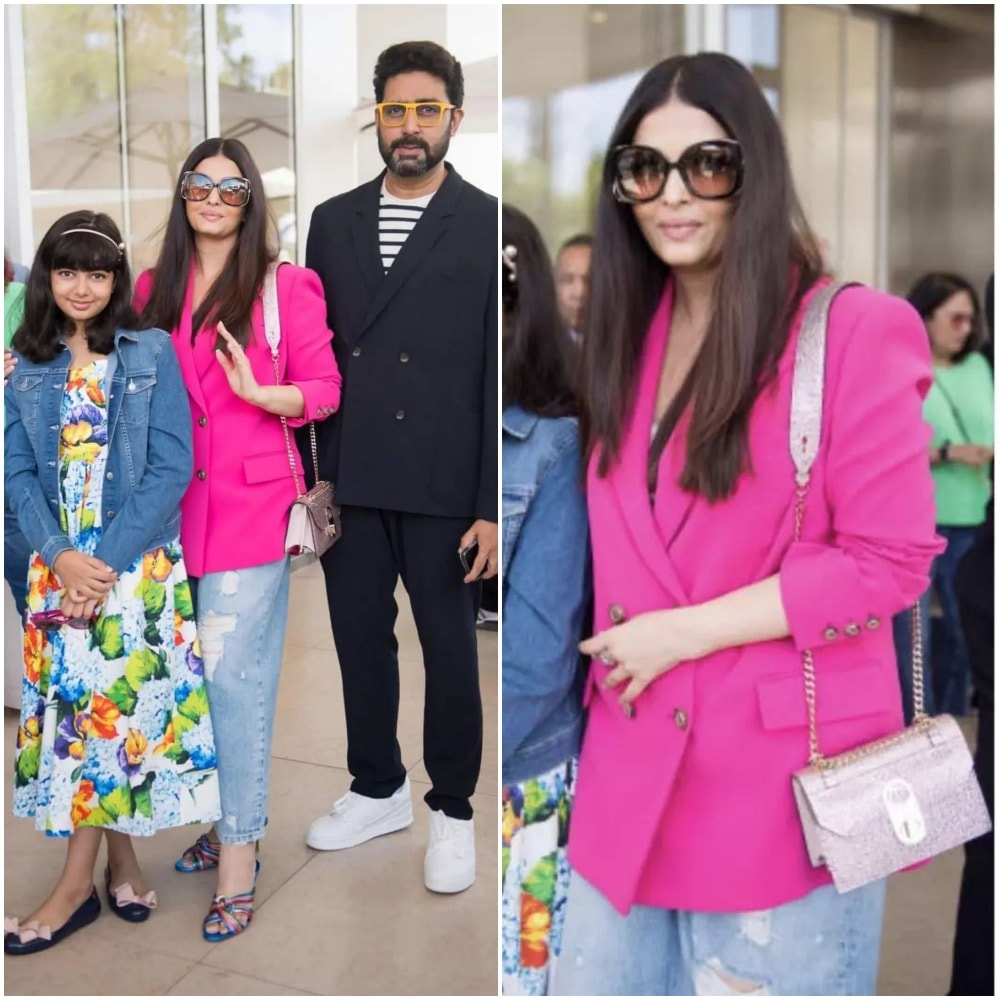 Aishwarya Rai, Abhishek Bachchan and Aaradhya Bachchan posed for fans.