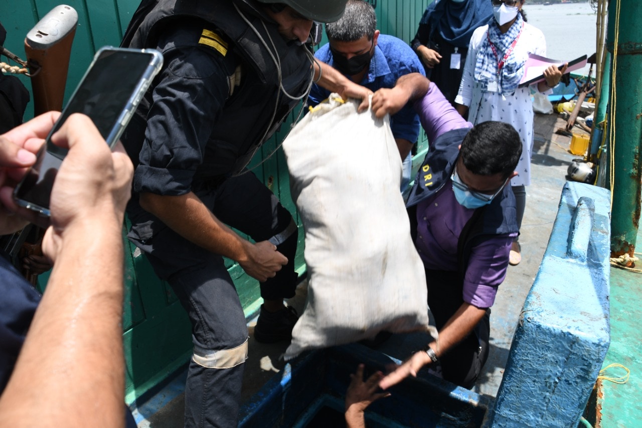This is the fourth major drug bust by DRI in the past month. (Twitter @IndiaCoastGuard) This is the fourth major drug bust by DRI in the past month. (Twitter @IndiaCoastGuard)